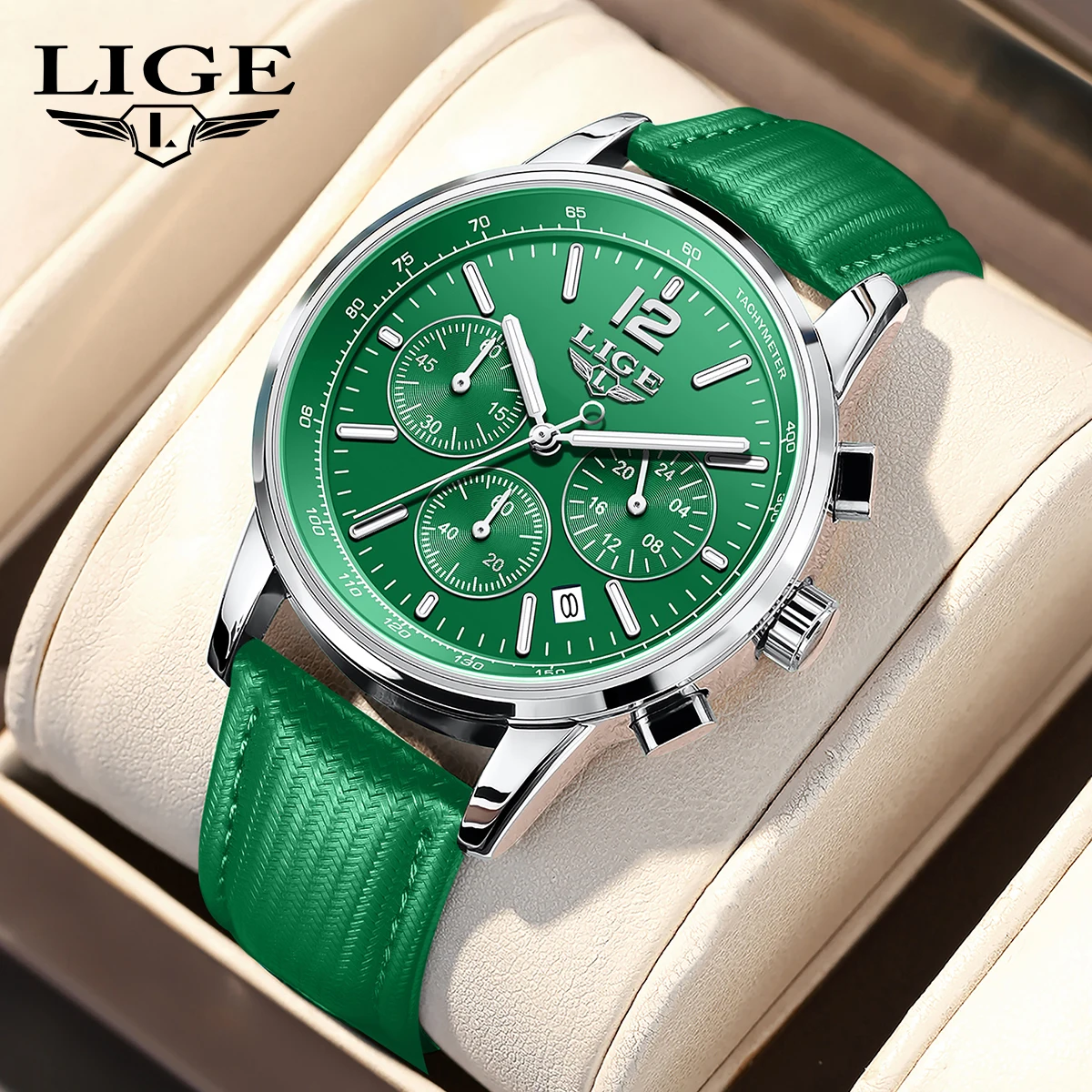 LIGE Fashion Leather Watch For Men Casual Business 24 Hour Moon Phase Quartz Chronograph Watch Male Waterproof Men's Watches