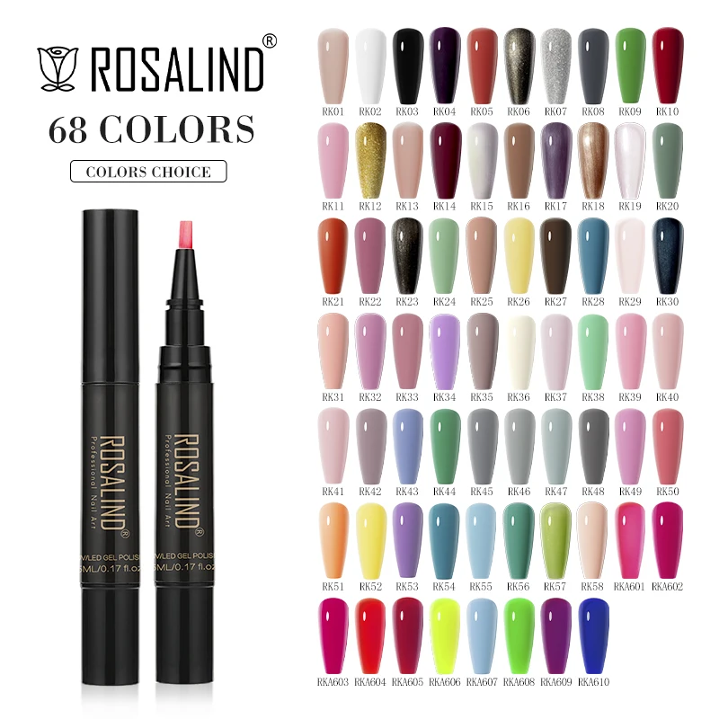 ROSALIND 68 colori Gel Nail Polish Pen Trendy Style Summer Semi Permanent UV Gel vernice Hybrid Nail Polish Base Top Coat