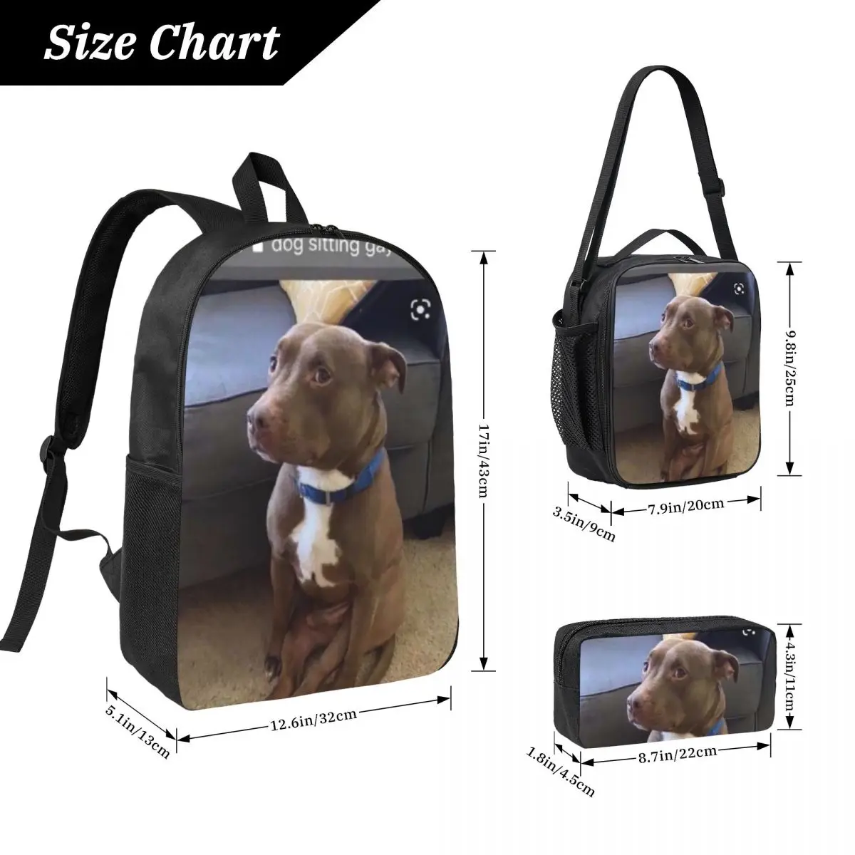 Dog Sitting Gay Backpack Boys Girls BookBag School Bag Computer Shoulder Bags 3ps Insulated Lunch Bag Pencil Case