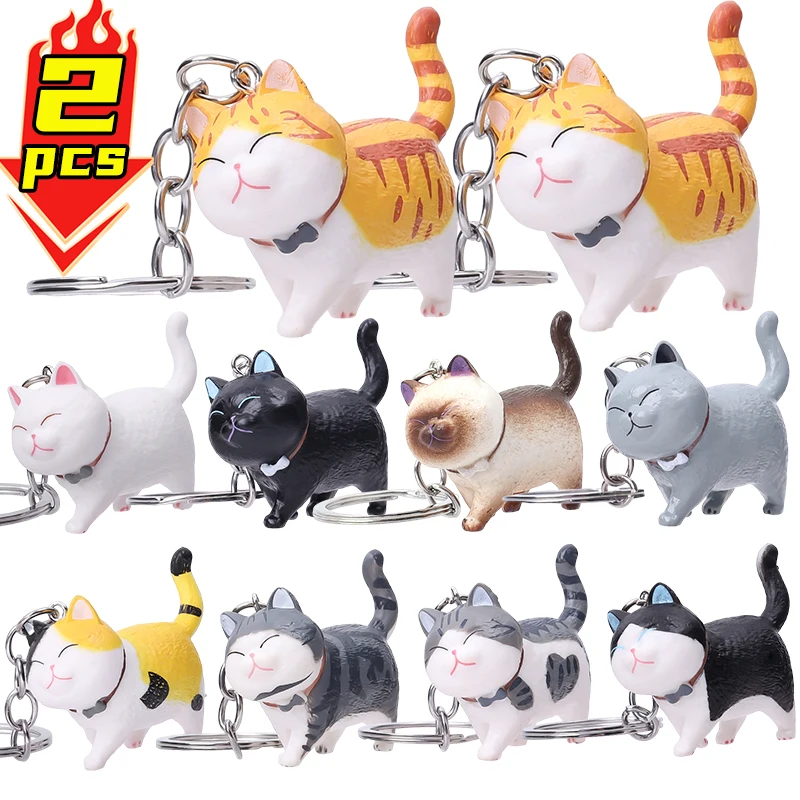 1/2pcs Cartoon Kittens Keychain Cure Animal Key Chain Creative Cat Pendant for Women Car Keyring Purse Bag Accessories Gifts