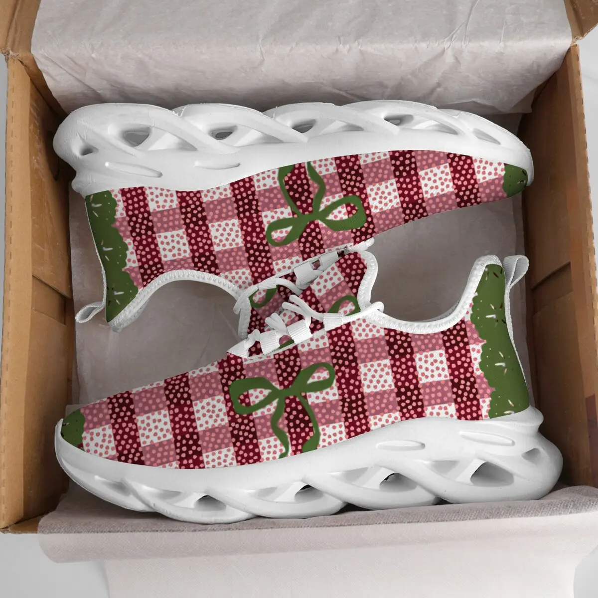 

Christmas Checkered Polka Dot Color-block Fashion Custom Printed Parent-child Flat New Low-top Lace-up Casual Sports Shoes
