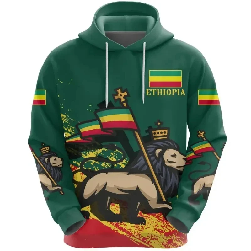 Africa Ethiopia Flag Reggae 3d Print Hoodie Men Retro Tribe Lion Graphic Sweatshirt Street Long Sleeve Hoody Casual Kids Hoodies