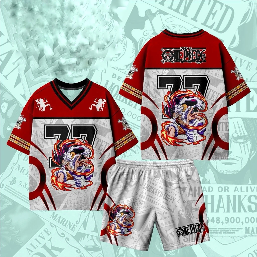 

Summer New Men's One Piece Luffy Tee Shorts Set Oversized Breathable Speed Drying Sports Set Cartoon 3D Y2K Fashion Leisure Set