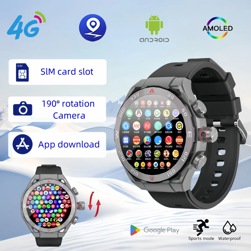 

2025 New smartwatch VP900 WiFi GPS Navigation AMOLED HD Screen Fitness 4G SIM Card Camera Video Call Waterproof smart watch men