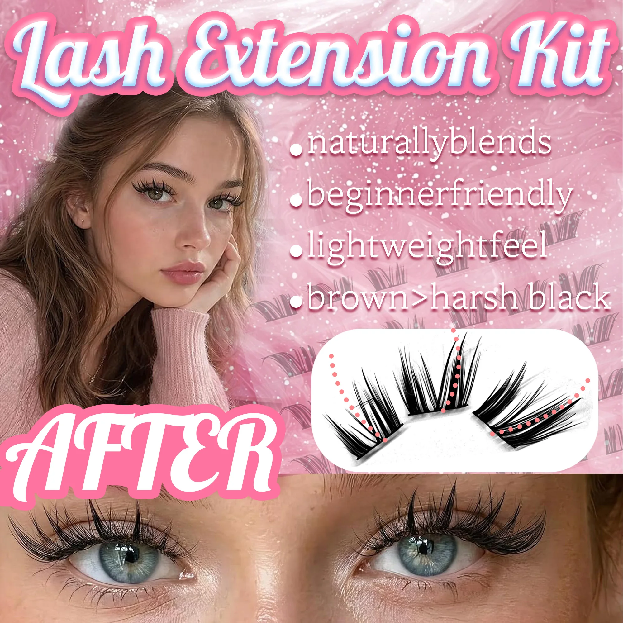 60-Cluster Manga-Style Eyelash Set — Lightweight & Lively (8–10mm), Waterproof DIY Individual Clusters with Soft,