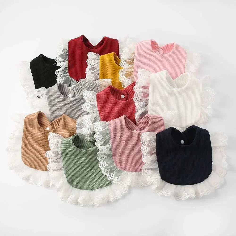 Korean Lace Baby Waffle Feeding Drool Bib Ruffle Infants Saliva Towel Soft Cotton Burp Cloth for Newborn Toddler Kids Bibs New