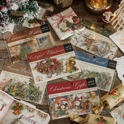 Pegatina decorativa de árbol de muñeco de nieve de Navidad, etiqueta de Material de álbum de recortes de Festival Vintage, planificador de diario de chatarra, 30 piezas