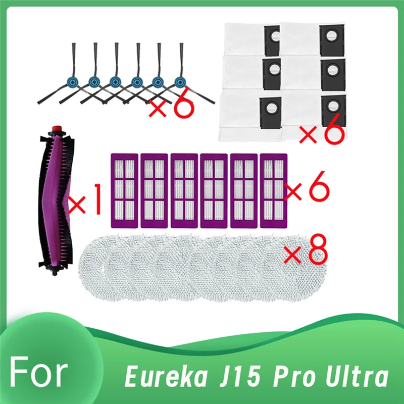 YCOC-27 قطعة ل يوريكا J15 برو الترا الذاتي تفريغ روبوت فراغ الأسطوانة الجانب فرشاة فلتر HEPA ممسحة وسادة كيس لجميع الغبار