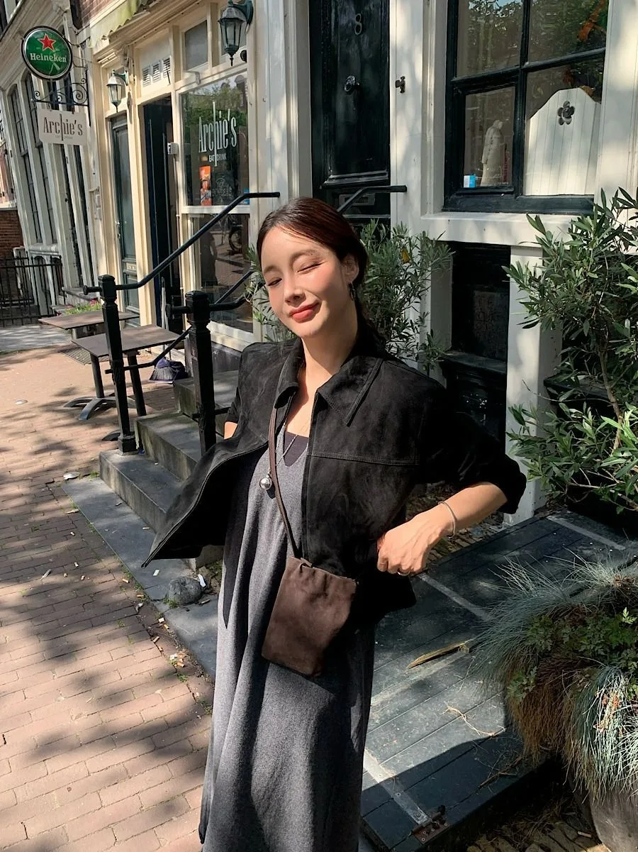 Koreanischer Chic 2026 Herbst Neuer Stil Stehkragen Kunstleder-Samt-Jacke mit Reißverschluss Coole Kurze Mantel-Oberteile für Damen – Detail 7