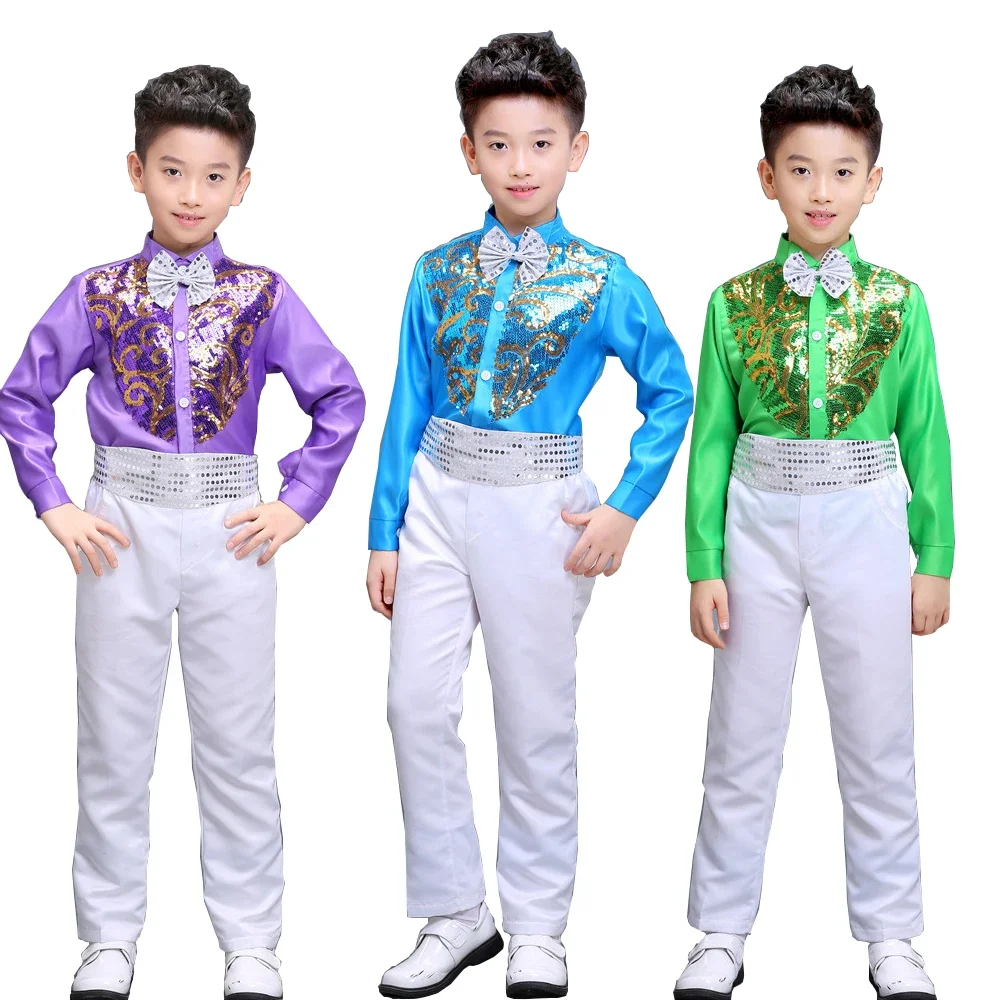 Boys chorus stage costumes Sequined singers Party dance clothing Kids Ballroom Performance dance costumes stage wear Outfits