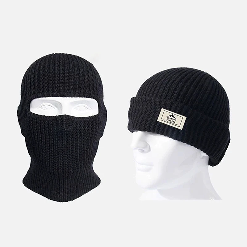 2-in-1 Wintermütze für Damen und Herren, warme Strickmütze mit Vollgesichtsschutz, Skimütze, Outdoor-Fahrrad-Ohrenschutzkappe, kältebeständig, atmungsaktive Maske – Detail 4