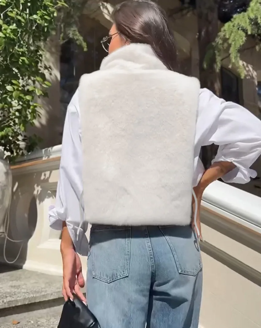 Faux Pelz Ärmellose Weste für Frauen High Neck Warme Weste Mode Streetwear Plüsch Pelz Weste Herbst Winter Elegante Dame Top