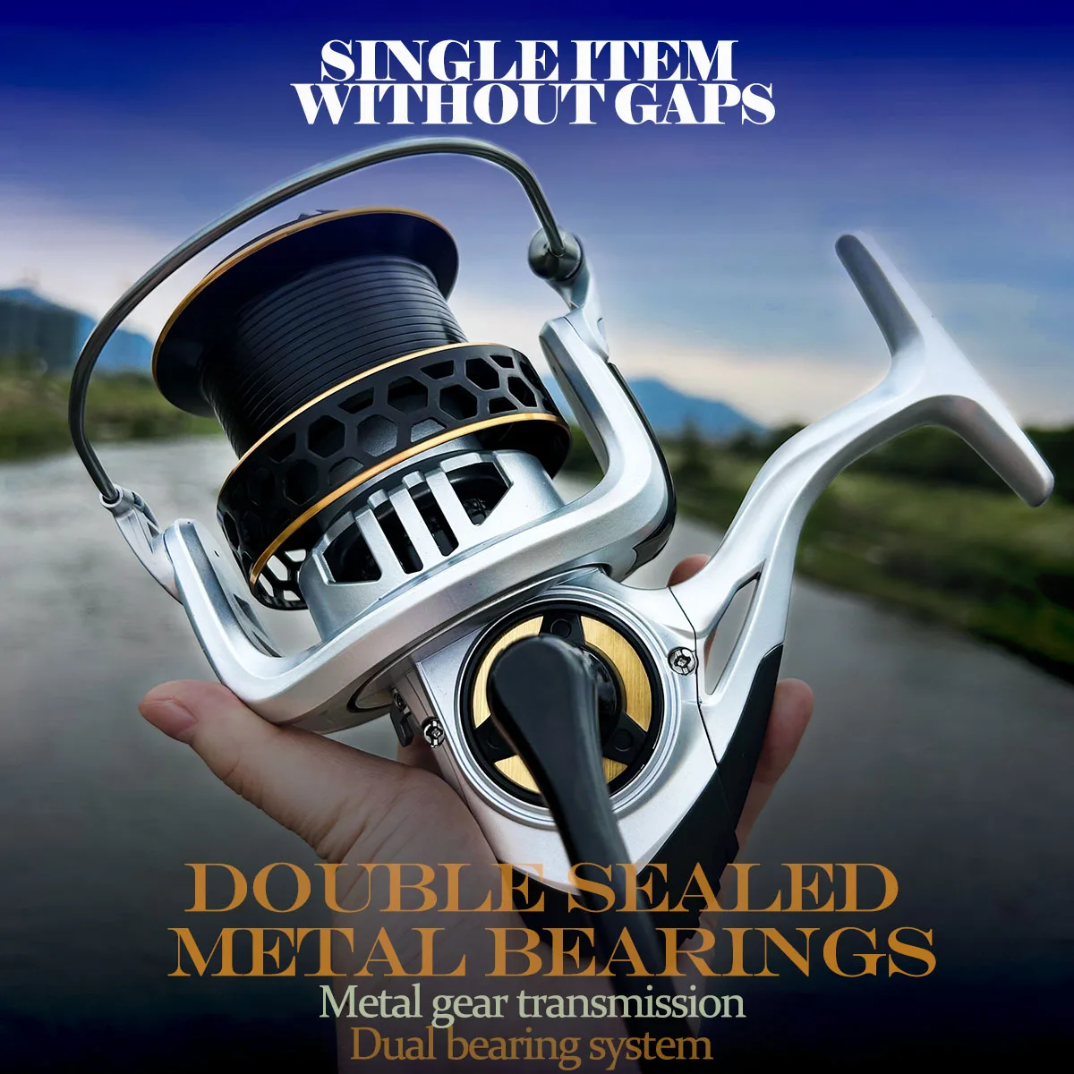 Double Sealed Metal Bearings Spinning Fishing Reel 5+1BB Carp Saltwater Freshwater Pesca Gapless 5.2:1 Wheel Max Drag 15kg