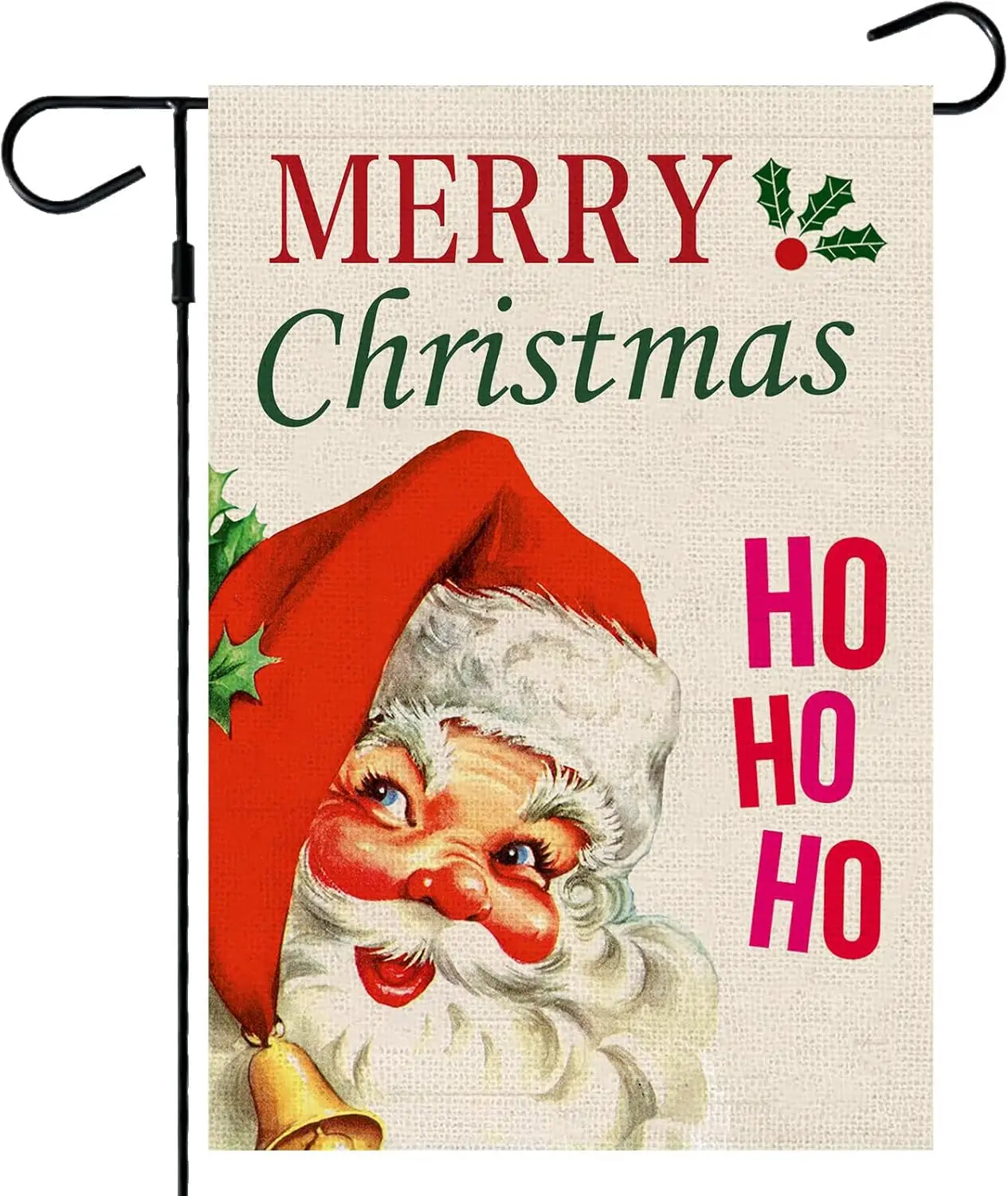 Santa Clause Garden Flag, Christmas Flags 12x18 Double Sided for Outside, Winter Small Yard Burlap Flag Mini Vertical Rustic zzo