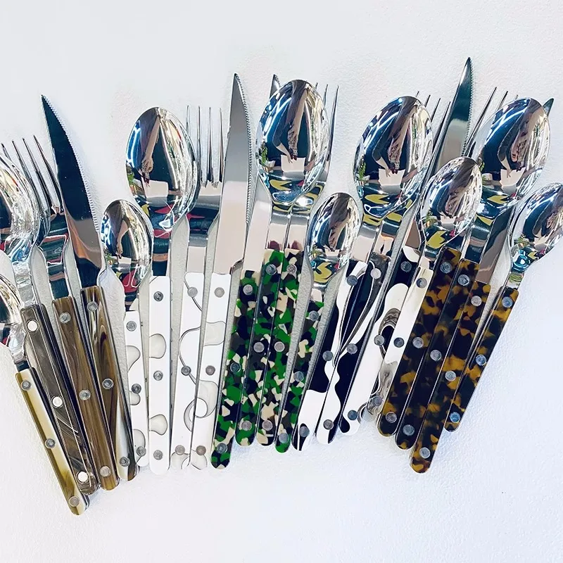 Stainless Steel Tableware Set, Dinner Knife, Steak Fork, Spoon, Colorful Pattern, Handle, Food Tools, Hotel Dessert, Small Scoop