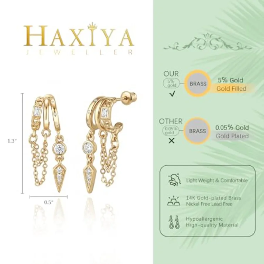 HAXIYA 14K Gold Plated Hoop Earrings for Women Triple Huggie Illusion Stud Earring Double Huggie Hoop Earrings for One Hole Cla - view 4