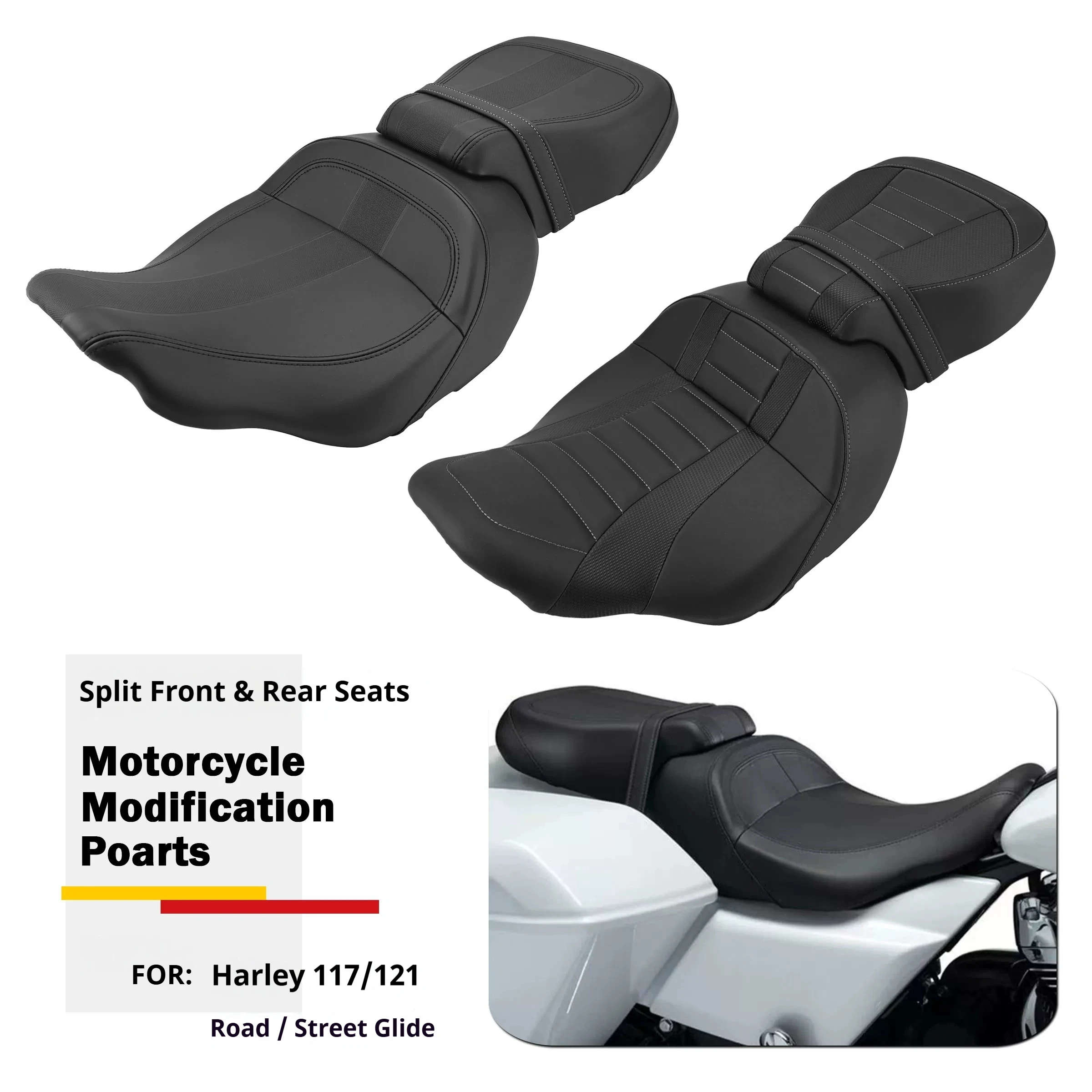 For Harley CVO Road Glide Street Glide 2024-Up Split Stitch Seat SaddleGel No-Drill Accesorios Moto