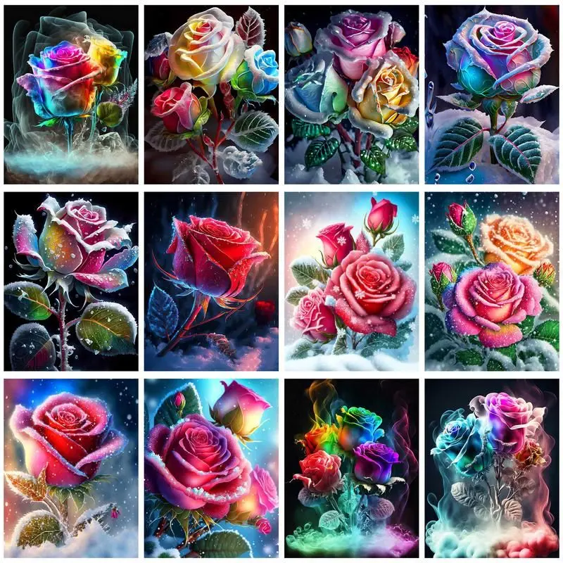 

CHENISTORY Coloring By Number Colorful Rose Kits Painting By Number DIY Frame Modern Drawing On Canvas For Living Room