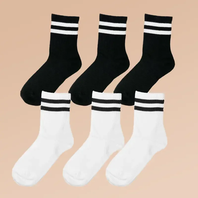 5/10Pairs Striped Crew Socks Comfy & Breathable Mid Tube Socks  Women\'s Stockings & Hosiery