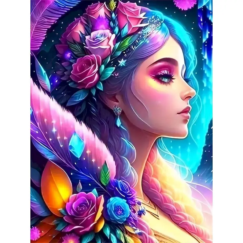 

CHENISTORY 5D DIY Diamond Embroidery Figure Complete Kit Painting Women Full Display Mosaic Flower New Room Decor