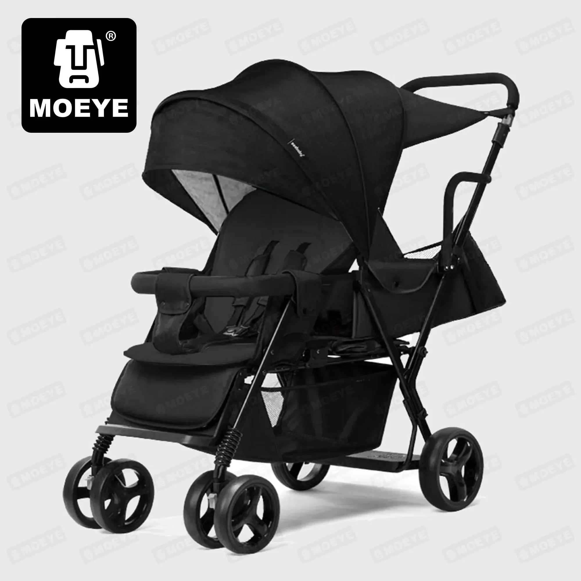 Twin Baby Stroller Two Person Stroller Two Child Handcart Detachable Front Rear Seats Lightweight Folding Sitting Lying Down