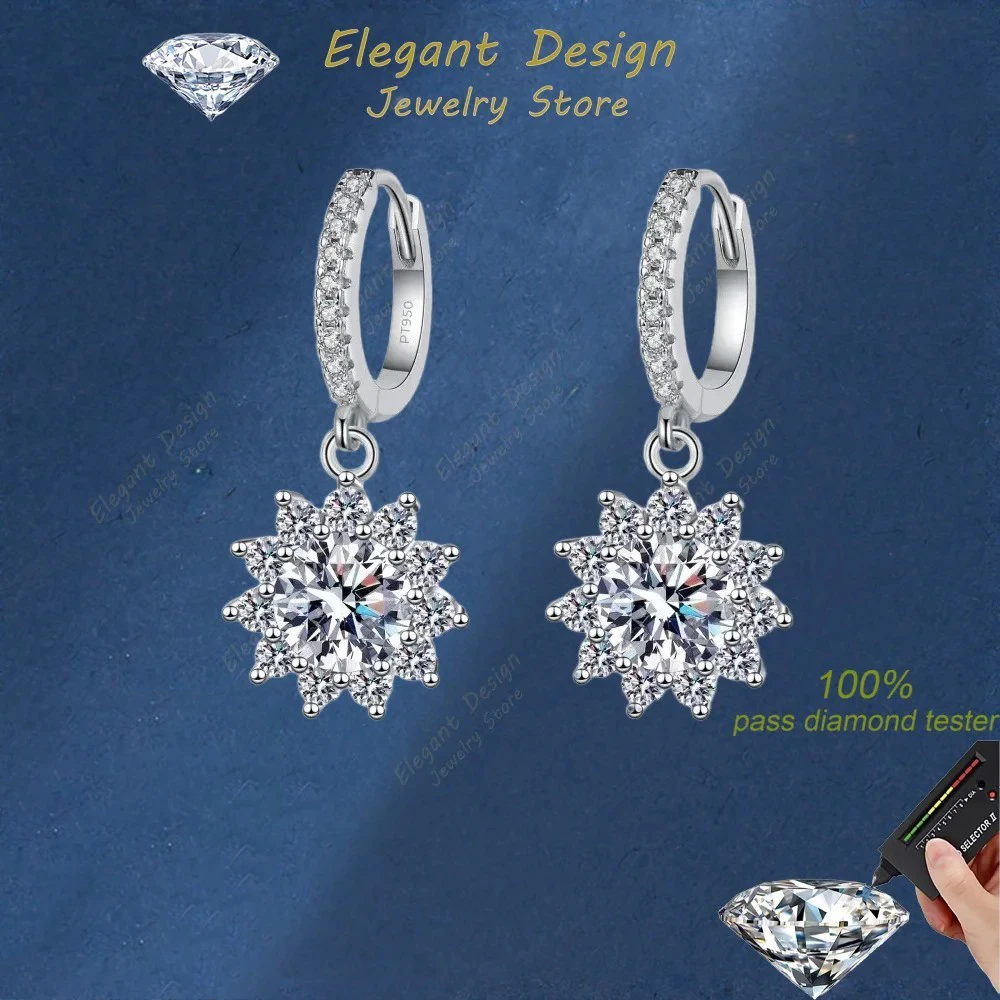 

Elegant Design 1/2ct Shiny Moissanite Sunflower Drop Earring Women, Platinum PT950 Holiday Gift Fine Jewelry of Earring To Girl