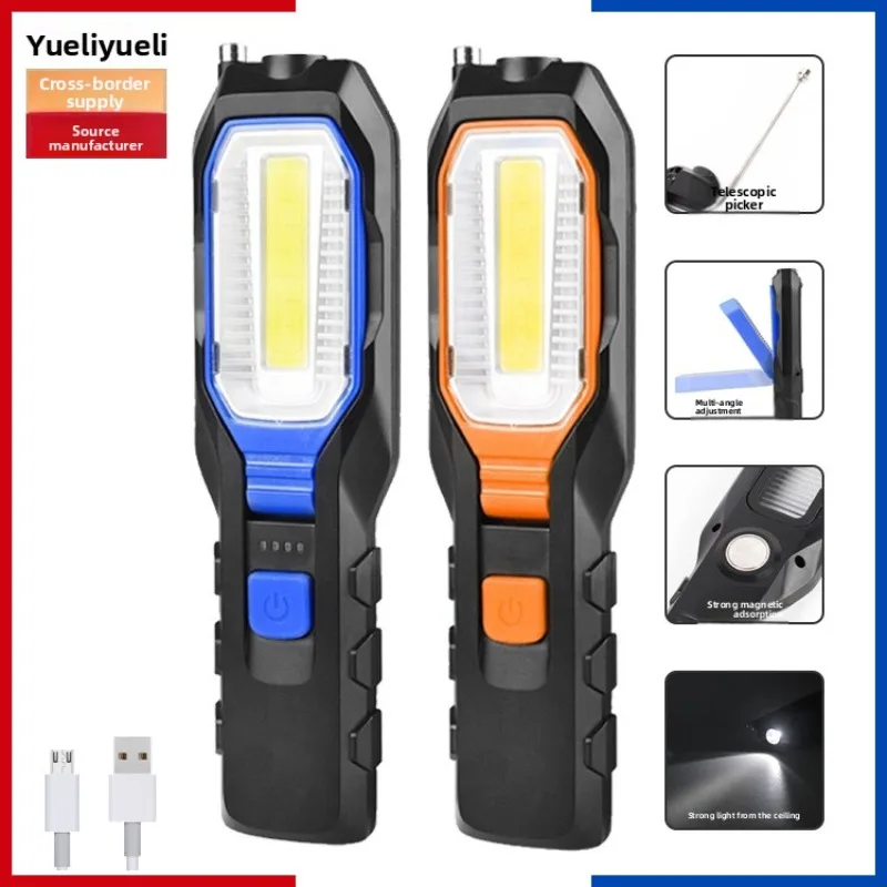 

6302 Автомобильный инспекционный фонарь: USB перезаряжаемый, противоударный светодиодный фонарик с крючком и магнитом для чрезвычайных ситуаций