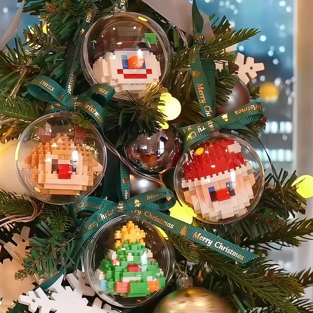 Blok Bangunan Pohon Natal Mainan, Balok Penjepit, Desa Natal, Mainan Hadiah, Dekorasi Figur untuk Hadiah Natal DIY