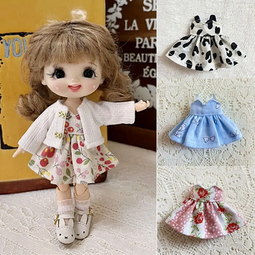 Lotus Leaf Sleeve Dresses for 1/11 OB11 Dolls/1/12 BJD Dolls Outfits Dresses White Cardigan Printed Dresses Fashion DIY Clothes