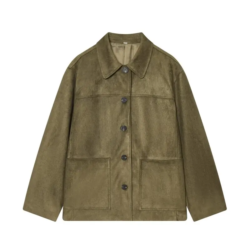 Neue 2025, Herbst-Pendler-Sle-Damen-Faion-Oberbekleidung, langer Sve-Kragen, Stehkragen, vielseitiger Mantel aus Wildlederimitat