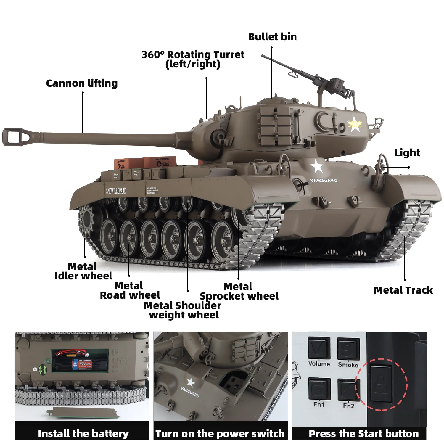 Heng Long rc tanks 1/16 U.S. M26 Pershing tank Model No.3838 (Metal Road & Sprocket & Idler Wheel & 360°Rotate Turret)