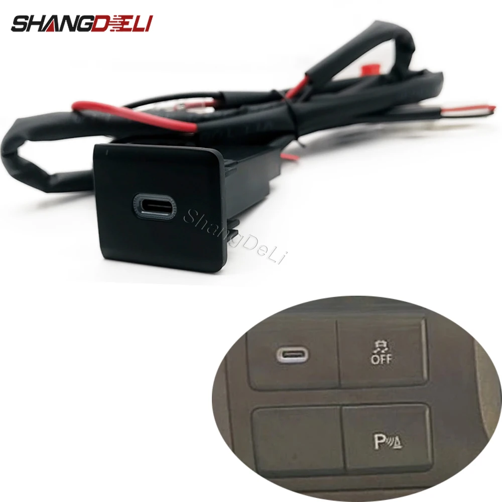 12V/24 Red LED Light Car Type C PD Charger Socket Single Charging Outlet Power Adapter Fit for Caravelle T5 Accessories