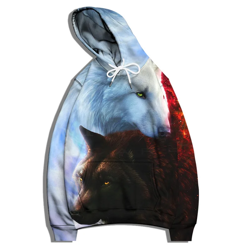 Animal Wolf Moon Rose Harajuku Style Mens Clothes Hoodie Unisex Casual Hooded Sweatshirt Male Sportwear Pullover Plus Size S-6XL