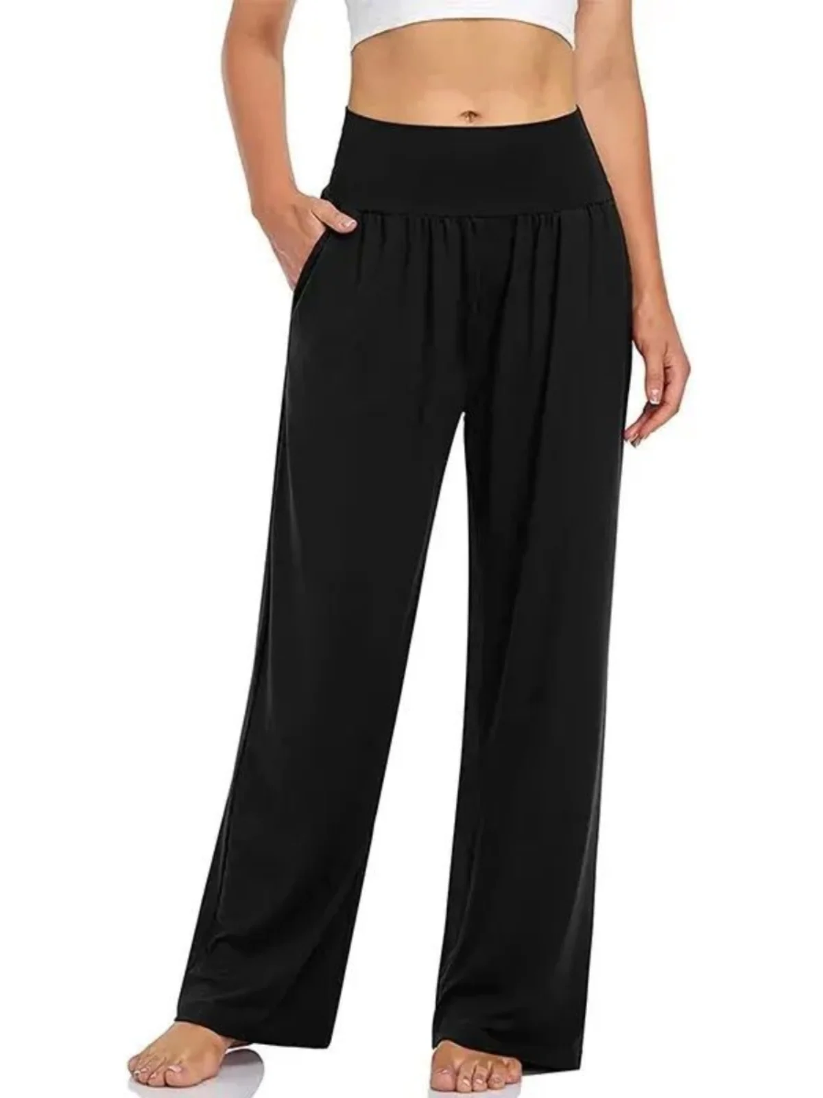 Plones de Yoga Casus de Pierna Recta y Cintura Alta, Estilo Urbano, Bloques de Color, Fibra de Poliéster, Plones d...