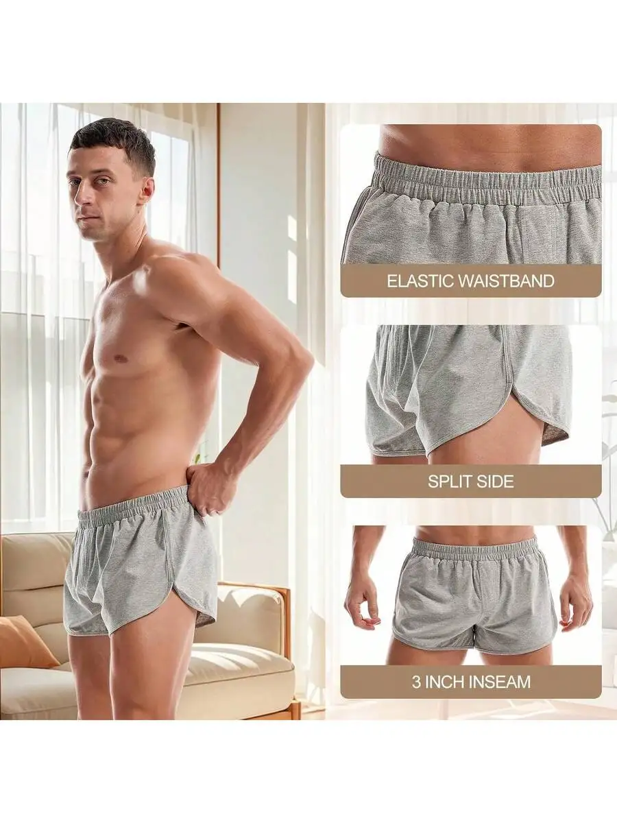 

Mens Breathable Cotton Blend Lounge Shorts With Side Slit For Sleep Gym Workout