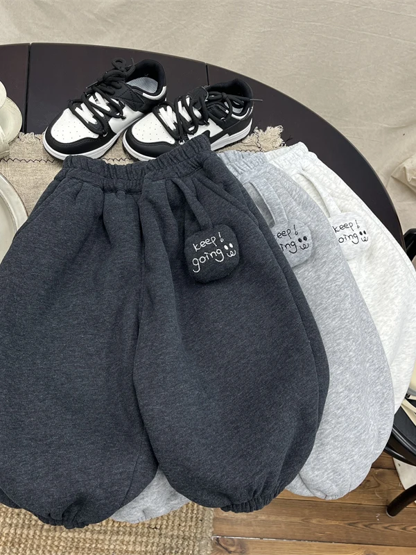 

Детские повседневные брюки Thiened Fce, однотонные зимние длинные брюки для мальчиков и девочек, теплые детские спортивные штаны Sli