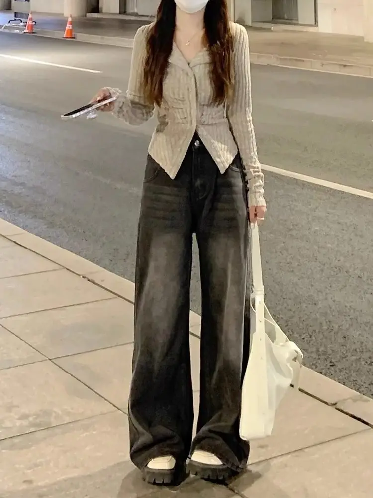 Calças jeans largas para mulher festa clube noite namoro ocasião feminina denim moda sexy elegante chique elegante quadril