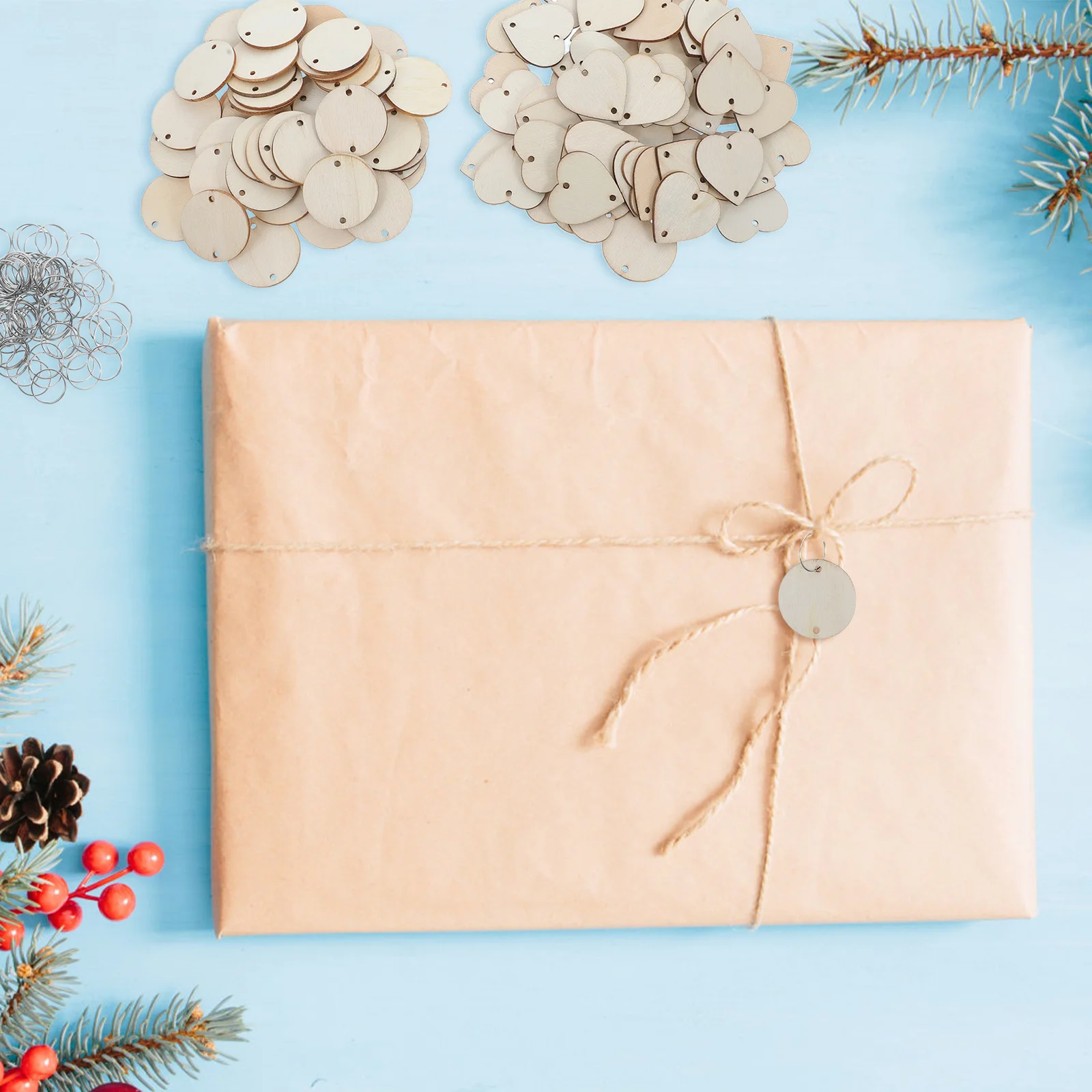 

100Pcs Wood Craft Slices Blank Wooden Heart Round Tags for Wedding Decor Embellishments Burning Ornaments Sewing Crafts