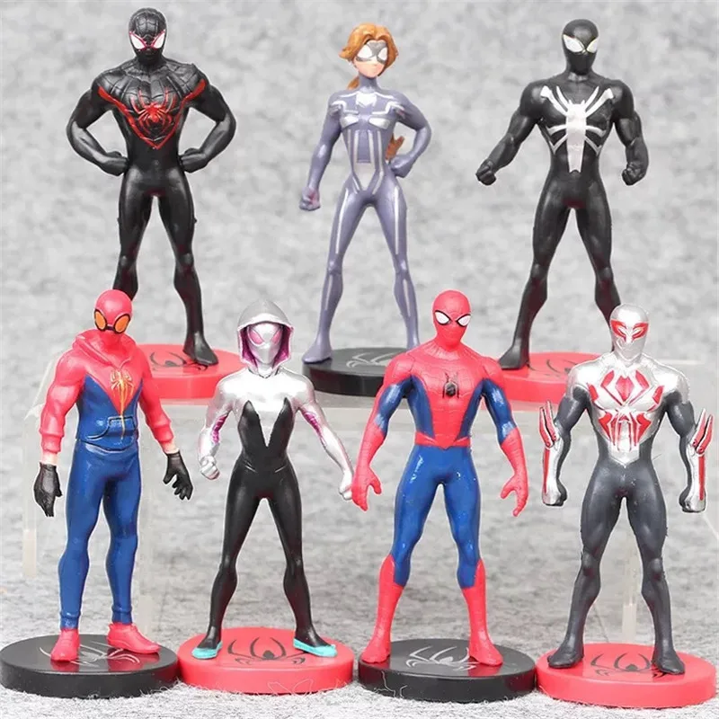 7Pcs/Set Anime Avengers Action Figures PVC Spider Man Decoration Handmade Model Charm Hobby Toys Children Ornament Birthday Gift