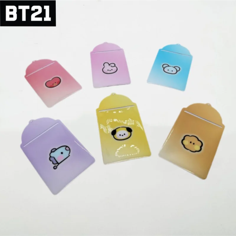 Kawaii Bt21 Popular Anime Cooky PVC Idol Card Holder Credit Id Bank Card Photocard Student Bus Card Meal Card Holder Key Chain