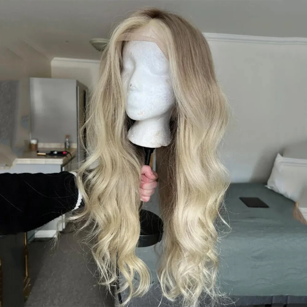 

26 дюймов длинный блондин омбре мягкий 180 плотность волнистый парик фронта шнурка для чернокожих женщин детские волосы естественная линия волос термостойкий