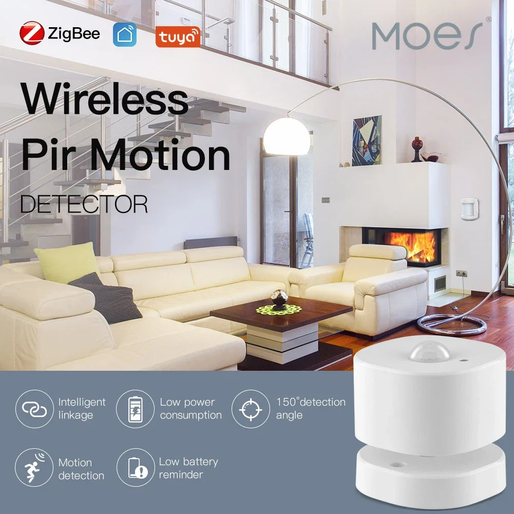 MOES ZigBee PIR Motion Sensor，Human Body Sensing Device，Alarm Device For Intelligent Home Linkage, Remote Control By Tuya App