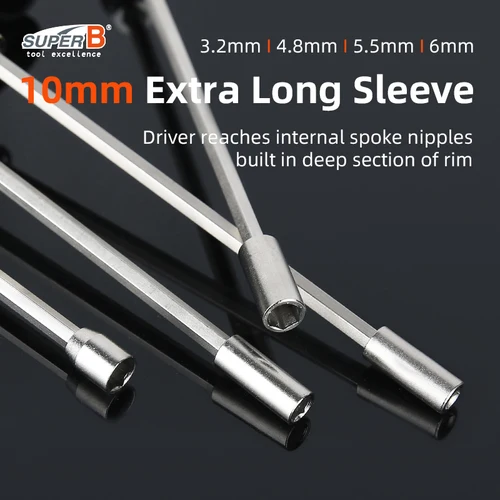 Imagen 2 del producto Llave para pezones interna de bicicleta Super B TB-7811/12/13/14/15, llave para radios, enchufes para adaptarse a los pezones de radios internos, herramientas de reparación de bicicletas