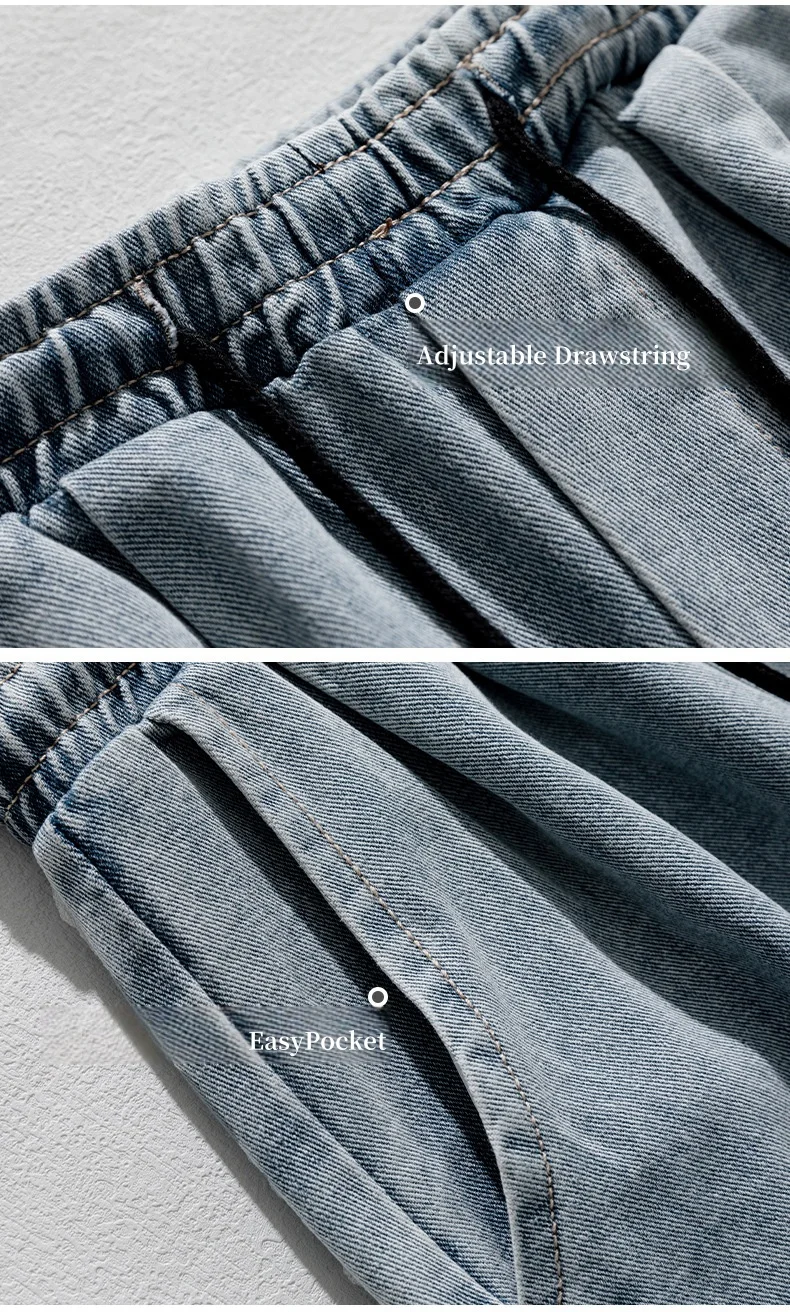 Workwear Pocket Jeans Men's Split Splicing Pleated Washed Japanese Straight Trousers Cool Women