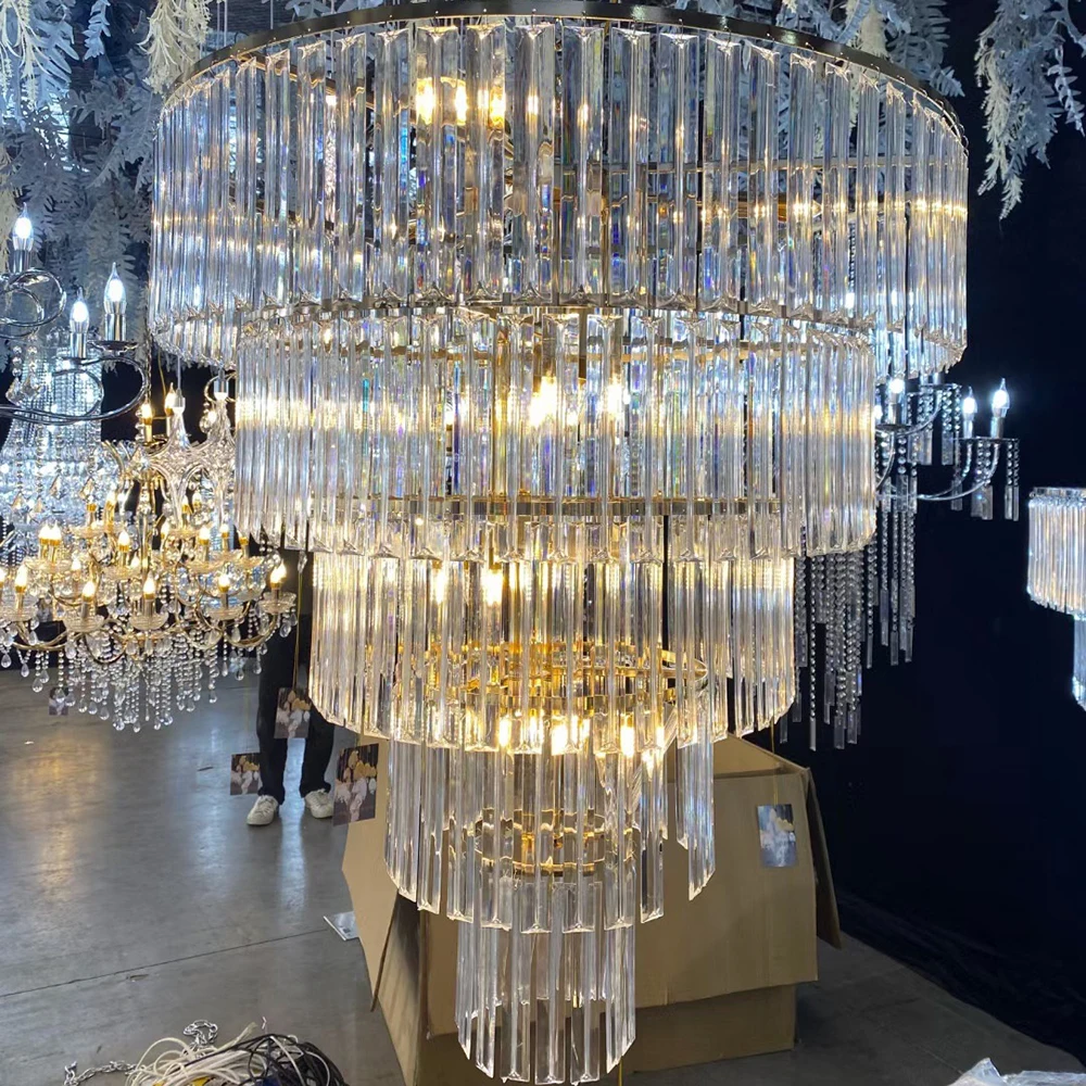 

Smoke Gray Crystal Chandelier Deluxe Living Room Lamp Hotel Duplex Building Decorative Stair Long Chandelier