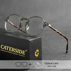 CATERSIDE Retro Round Eyeglass Frame for Men and Women TR90 Frame Reading Glasses Myopia Anti Blue Light Prescription Lens 1.56