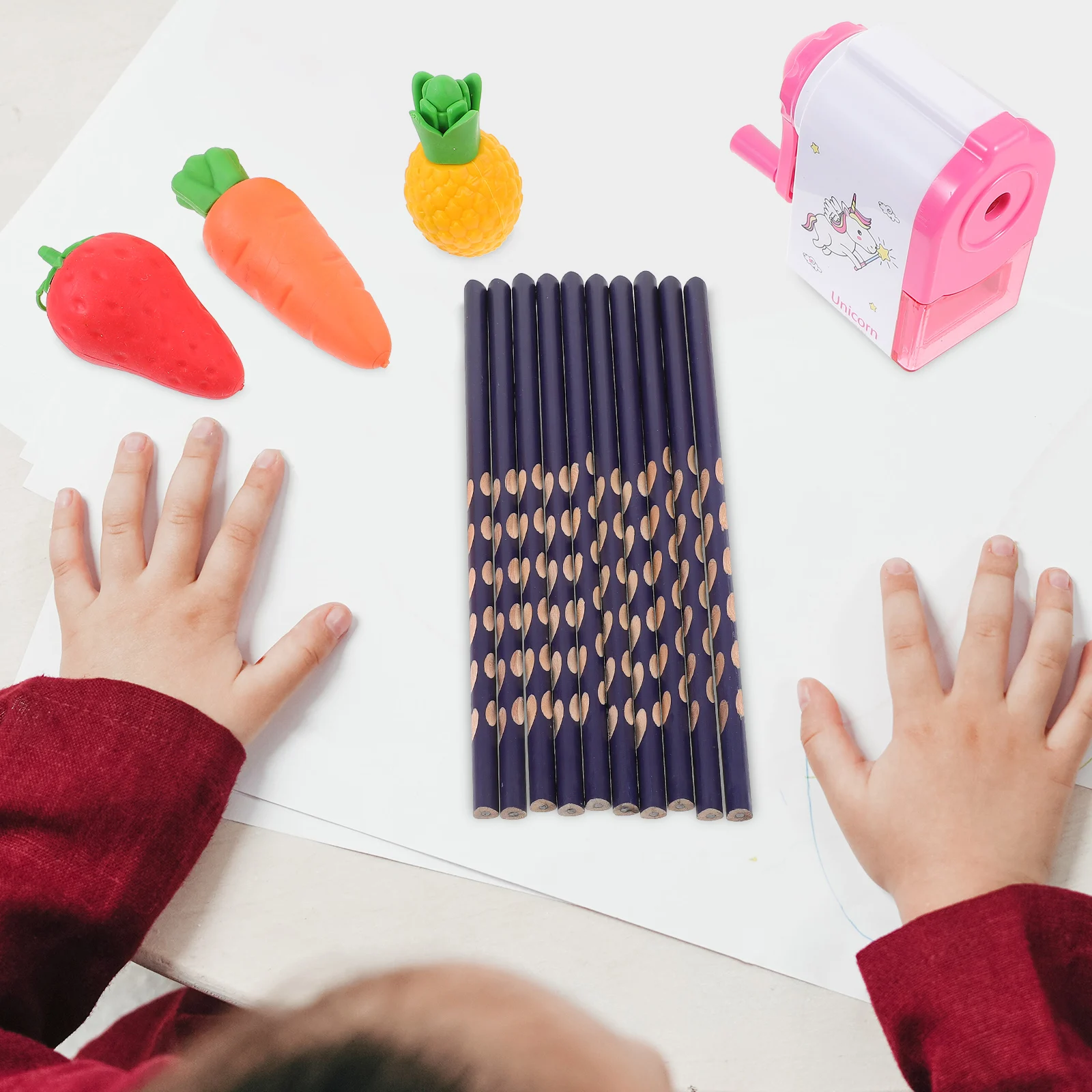 1 セットフルーツ型消しゴムかわいい漫画デザイン文具壊れにくいコア消しゴム削り器キット学校の描画用