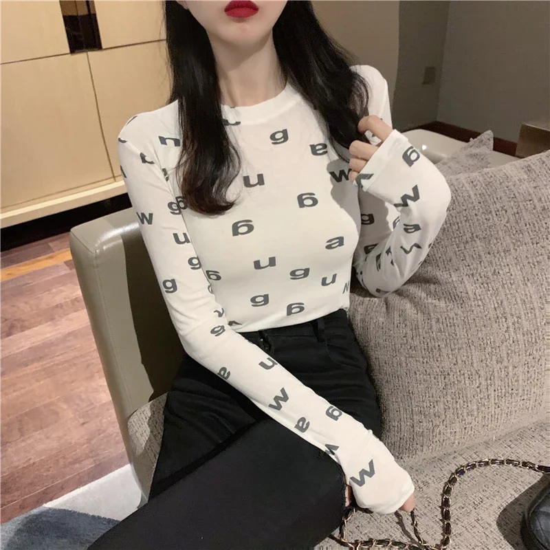 Meqeiss New Sexy Bodycon Long Sleeve T-shirt Tops for Woman 2022 Spring Summer Female Tee Designer Luxury Clothing Streetwear