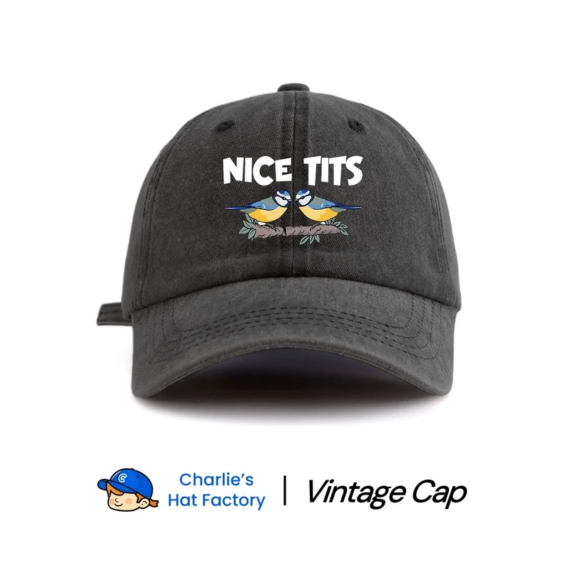 1 pc Nice Tits Print Washed Baseball Cap, Classic Casual Stylish Vintage Soft Sweatband Adjustable Size Lightweight