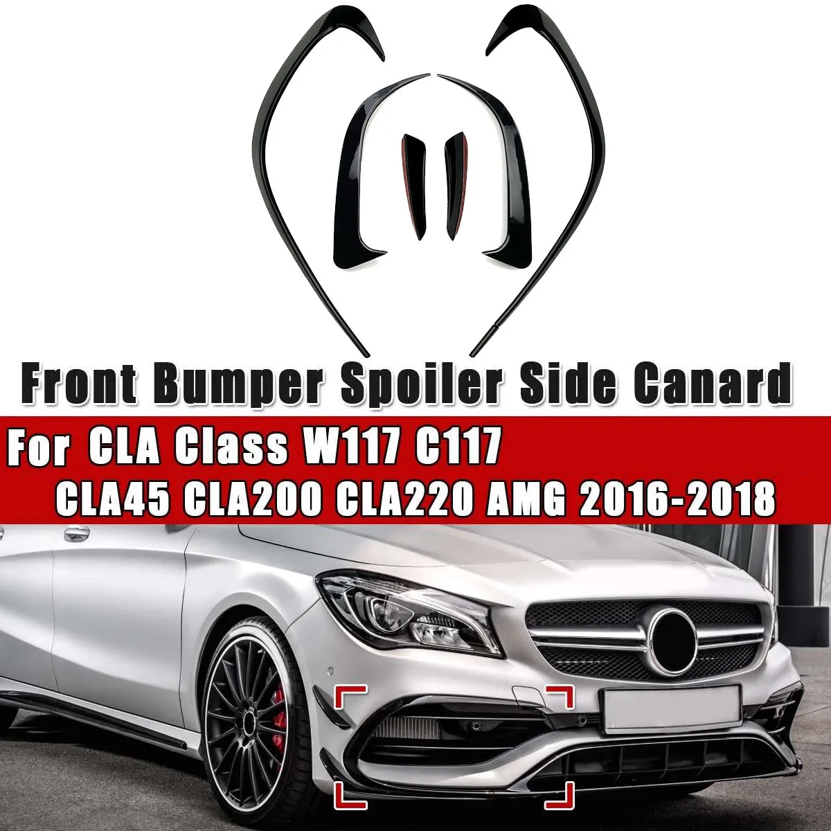 6Pcs Car Bumper Splitter Spoilers Side Air Vent Canard Trim Kit for CLA CLA200 220 250 260 2016-2019